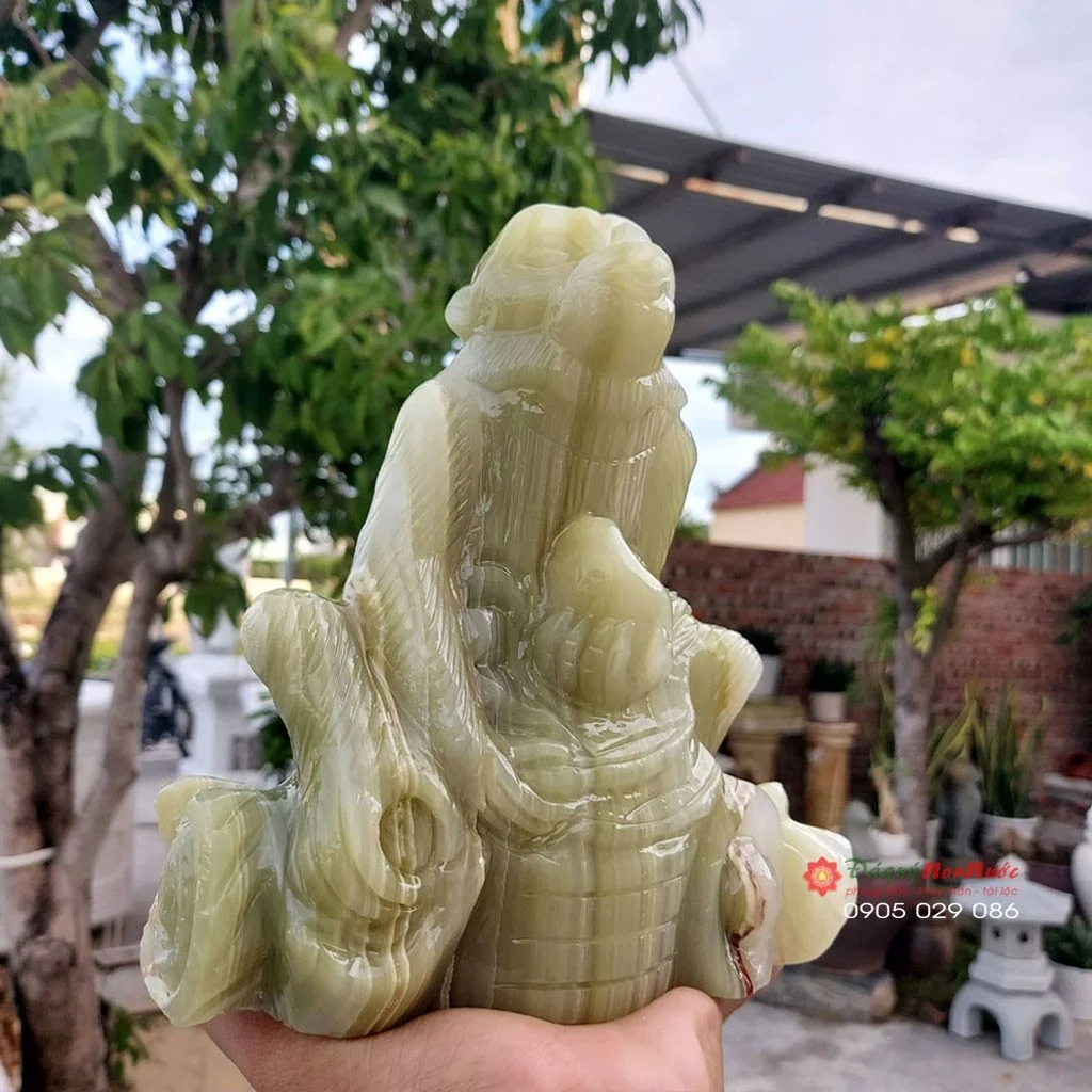Tượng khỉ đá 12 con giáp phong thủy đá ngọc Paksitan 18cm đá Non Nước
