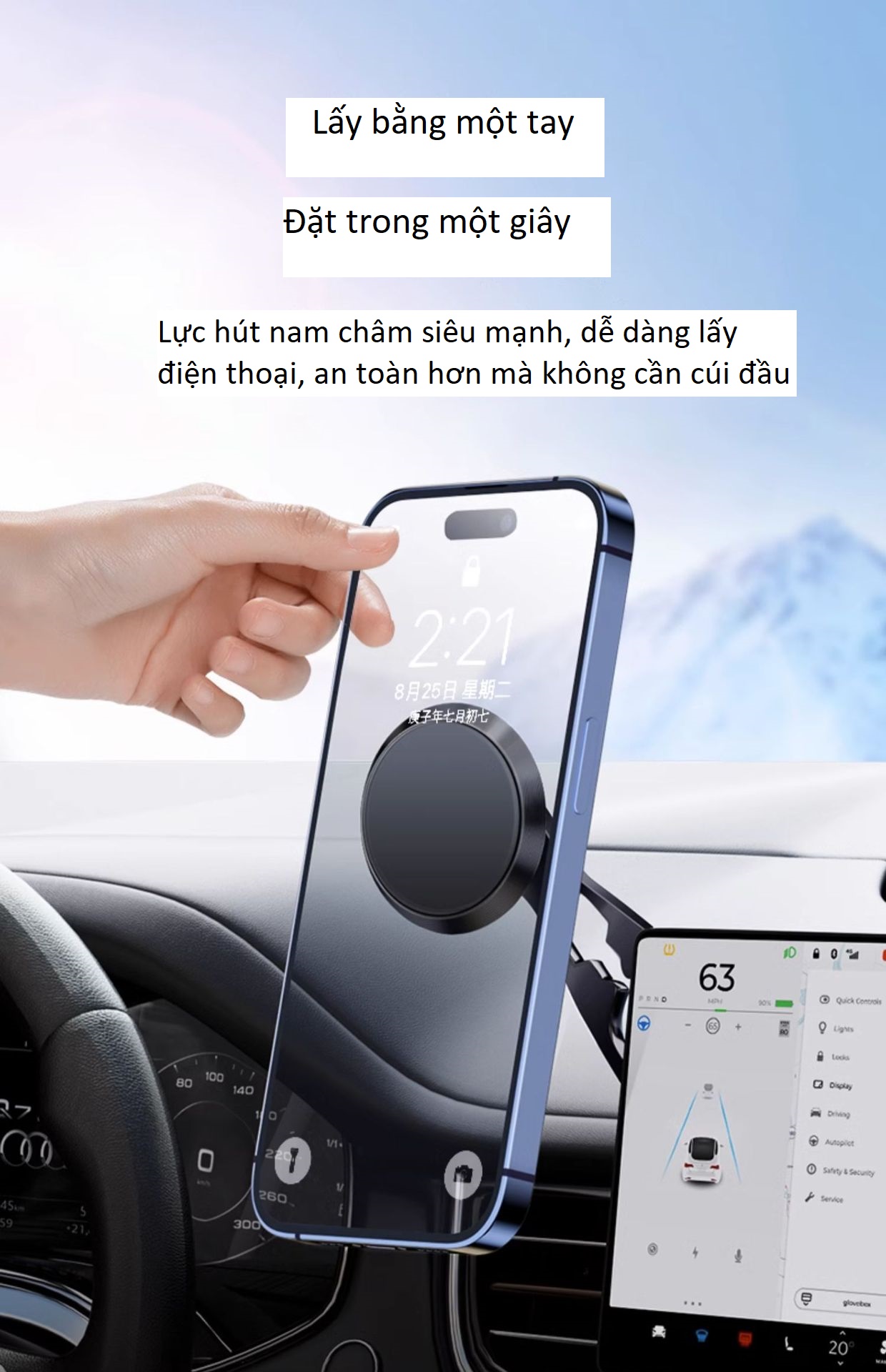 Giá đỡ điện thoại gấp gọn mẫu mới kiểu dáng sang trọng hút từ tính chống rung lắc khi lái xe