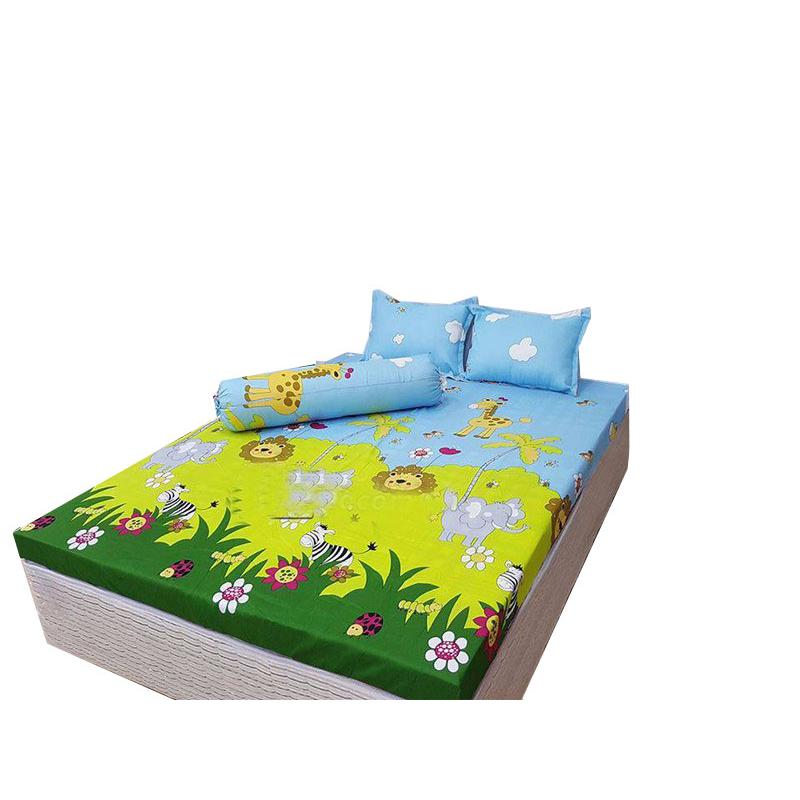 Set 5 món chăn hè ga chun Cotton Poly rừng xanh