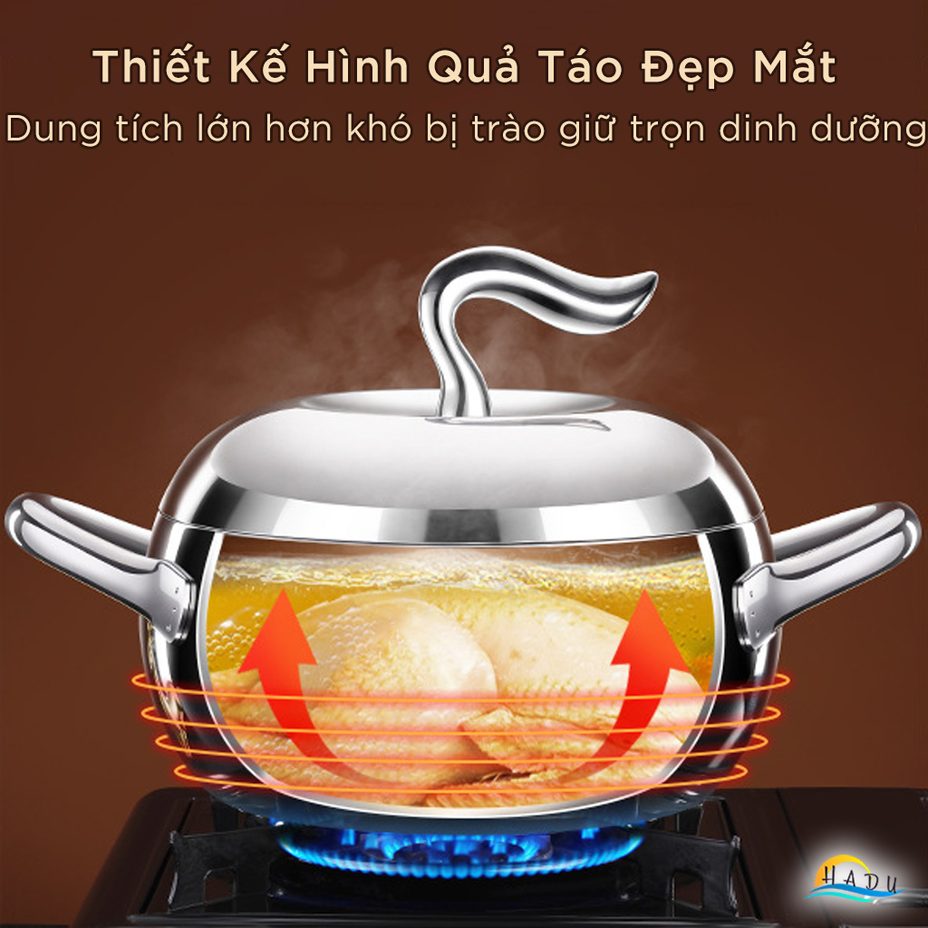 Nồi Inox 316 Bếp Từ Cao Cấp 20cm 22cm 24cm Hình Quả Táo Đạt Chất Lượng LFGB Đức SSGP