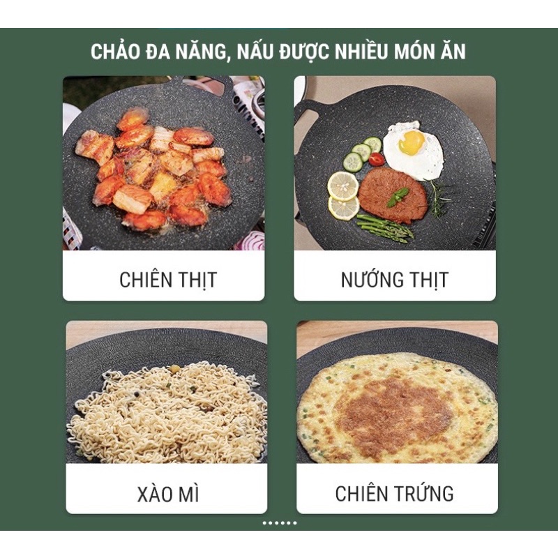 Chảo Đá Nướng Thịt Kiểu Hàn Quốc, Vỉ Nướng BBQ Chống Dính Không Cần Dầu Size 34cm Hàng Chính Hãng MINIIN