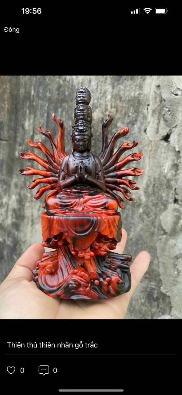 Tượng điêu khắc phật thiên thủ thiên nhãn ,gỗ trắc đỏ đen kt 15×14×6cm