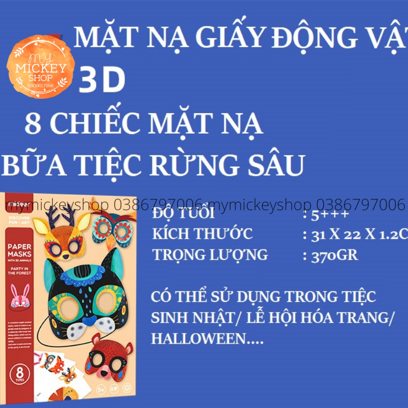 Bộ đồ chơi Mideer thủ công 8 Mặt nạ giấy với hình động vật 3D MIDEER paper maks with 3D animals