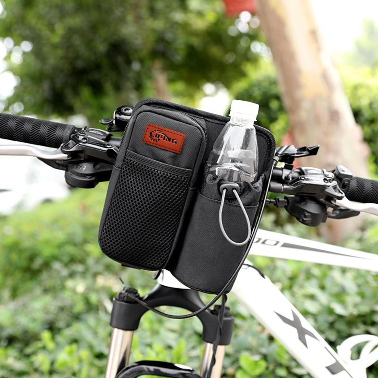 Front Bike Handlebar Bag Storage Phone Holder Bottle Drawstring Pouch Black