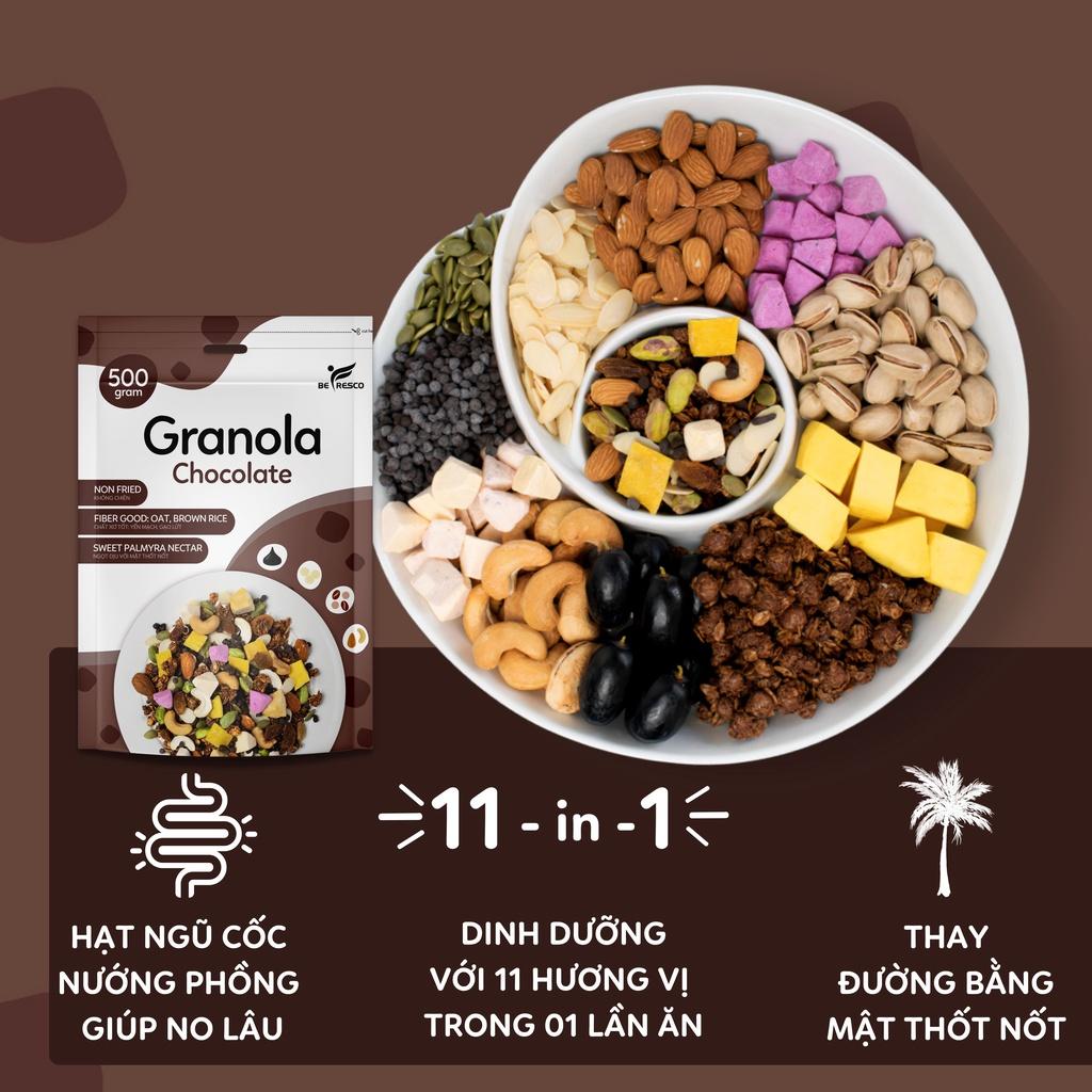 Granola Nhiều Hạt Vị Chocolate Thêm Viên Sữa Chua Sấy Befresco 500g - Ngũ Cốc Nướng Phồng Ăn Kiêng Dịu Ngọt Từ Mật Thốt