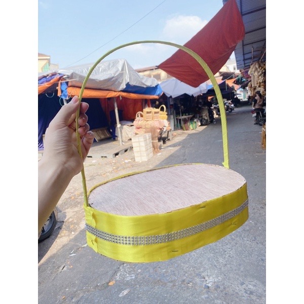 Giỏ đựng quà tết bằng gỗ đan sang trọng combo túi đựng hoa trang trí và nơ