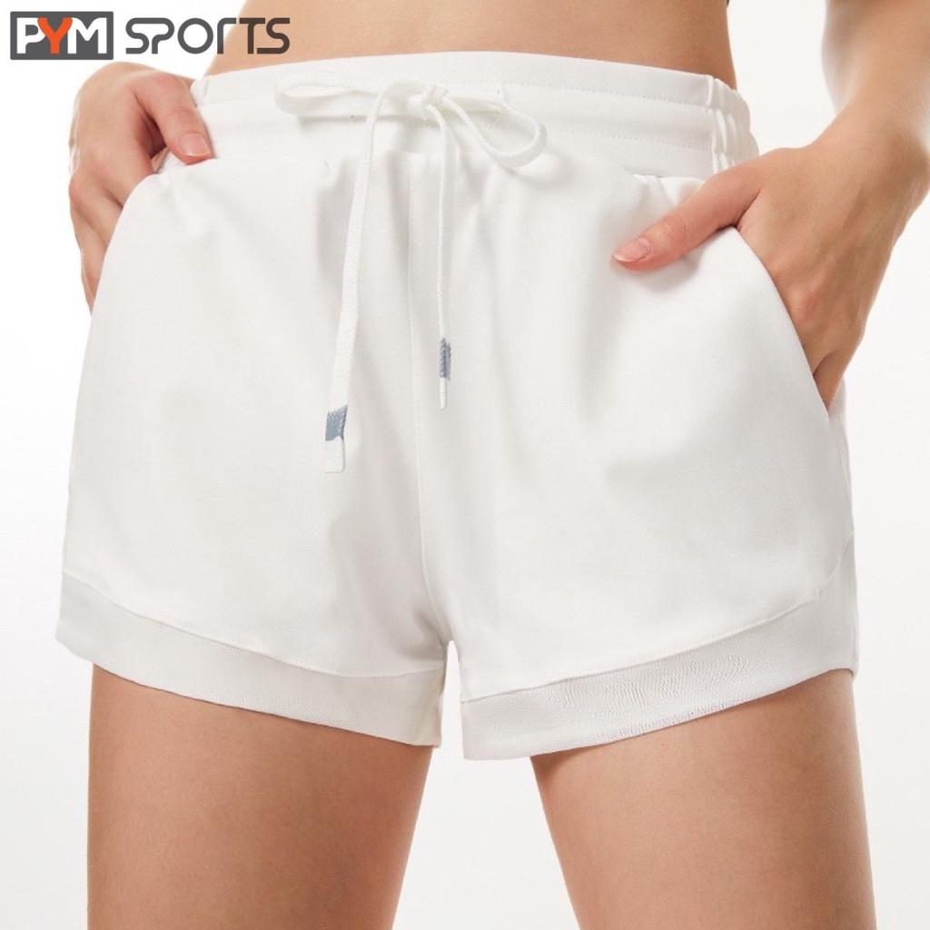 Quần đùi short PYMSPORT - PYMQT008 tập gym, tập yoga, tập thể thao 1 lớp, cạp chun, 4 màu đen, trắng, tím, xanh