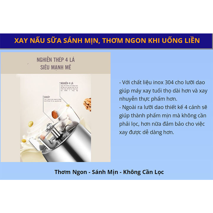 Máy làm sữa hạt đa năng- Tiết kiệm thời gian- Giá cả hấp dẫn- Công suất 700W- Tốc độ quay 3500 vòng/phút