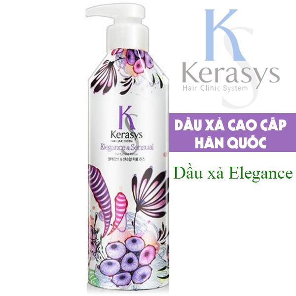 Dầu xả nước hoa Kerasys Elegence &amp; Sensual hương violet và xạ hương Hàn Quốc 600ml tặng kèm móc khoá