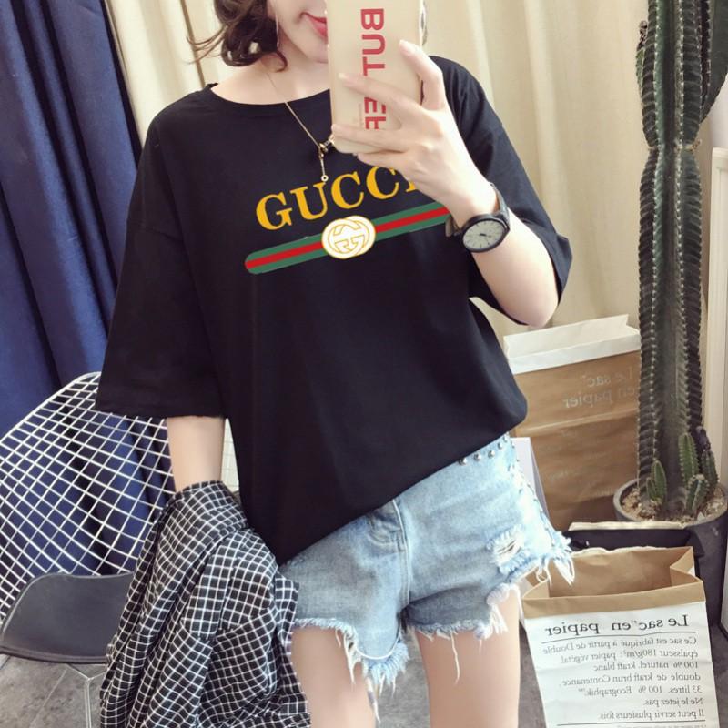 Áo thun ngắn tay cổ tròn in chữ phong cách Hàn Quốc