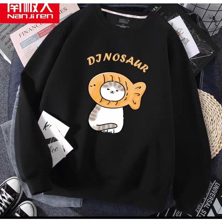 Áo nỉ cổ tròn mèo cute phom rộng chất nỉ bông