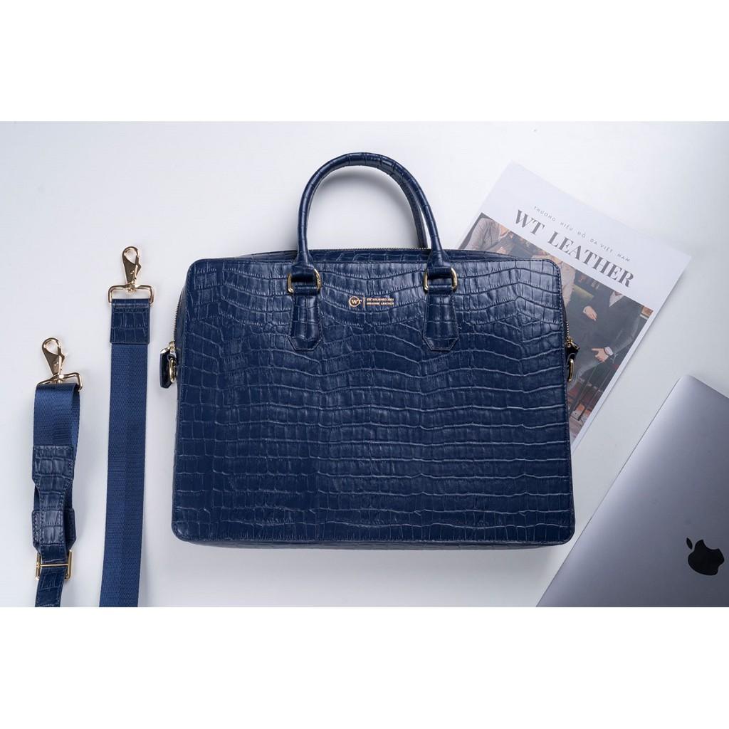 Cặp Da Nam Da Bò Cao Cấp Màu Xanh Navy WT Leather 092207, 092227