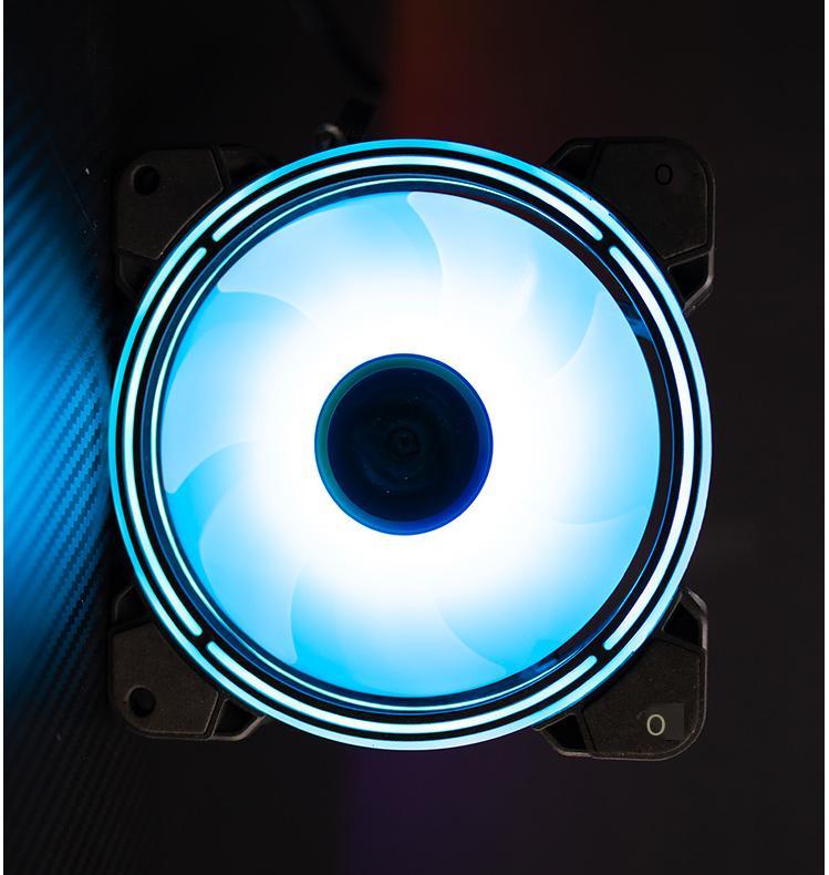 Đèn đảm bảo chất lượng quạt case máy tính thế hệ thứ hai 12cm tản nhiệt không ồn RGB đổi màu AURA đồng bộ đèn LED khẩu độ tốt hai mặt