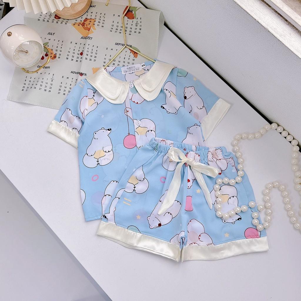 Đồ bộ bé gái, bộ pijama ngắn tay cho bé gái size 18-35kg chất lụa mango mềm mát