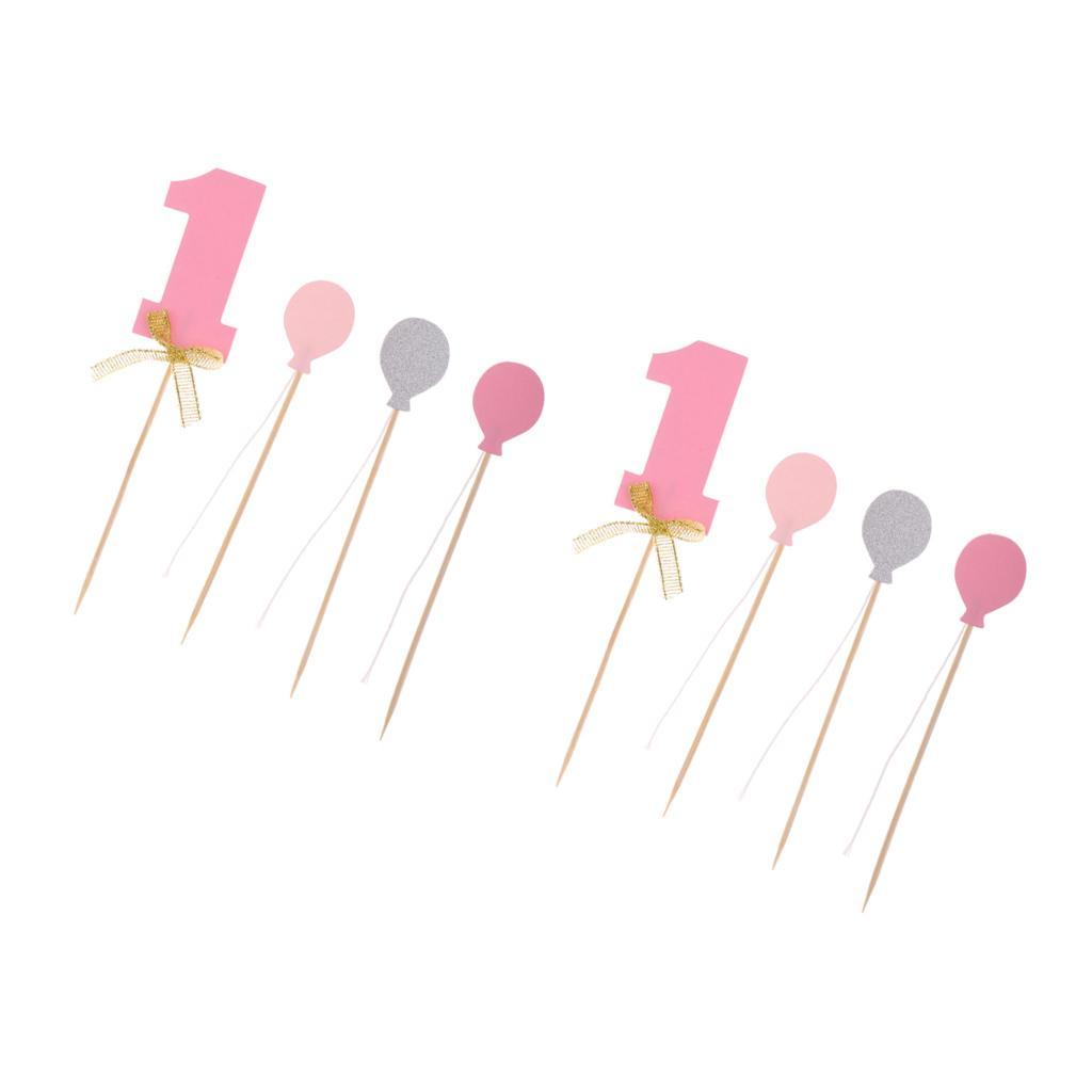 8pcs Set 1st Balloon Cupcake Picks Birthday Party Baby Shower Decor