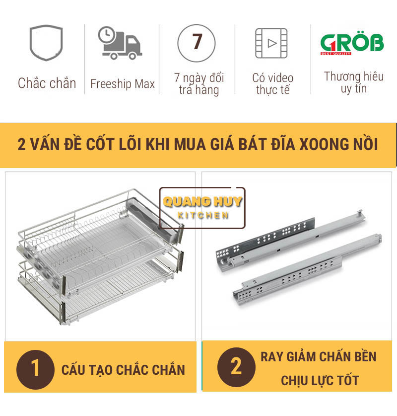 Giá úp bát đa năng nan dẹt inox 304 thương hiệu Grob mã GC304