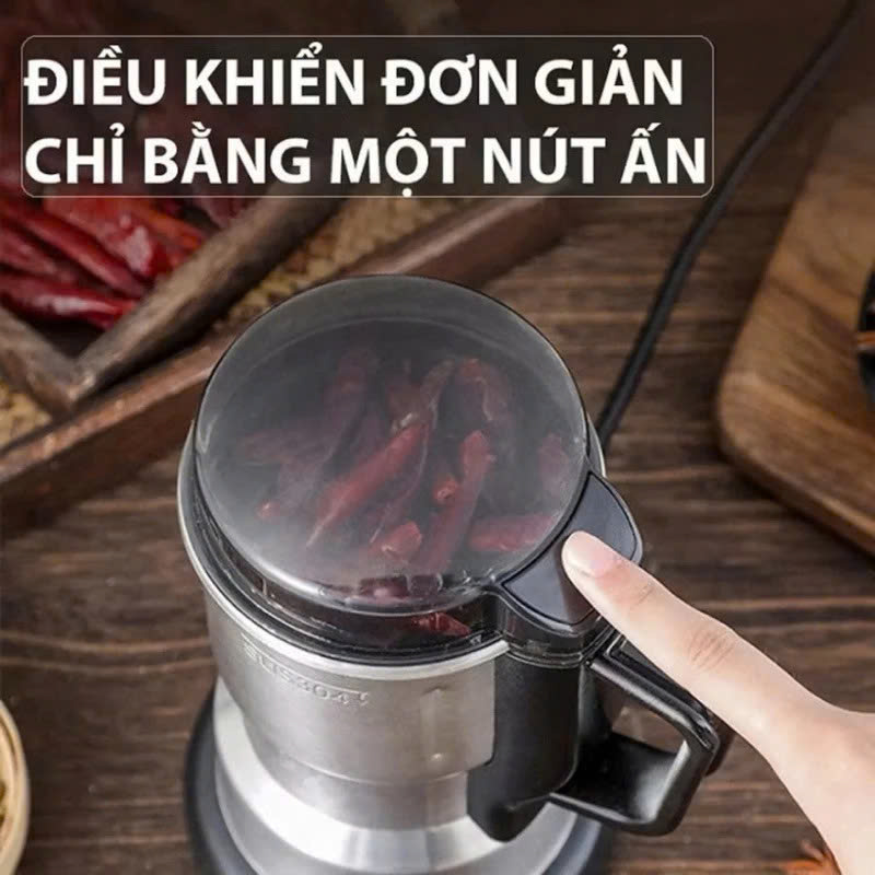 Máy Xay Hạt Khô Tiêu Chuẩn Châu Âu Máy Xay Ngũ Cốc Mini Công Suất 300w Lưỡi Dao 6 Cánh Thân Máy Bằng Thép Không Gỉ - Hàng Loại 1 - Chính Hãng