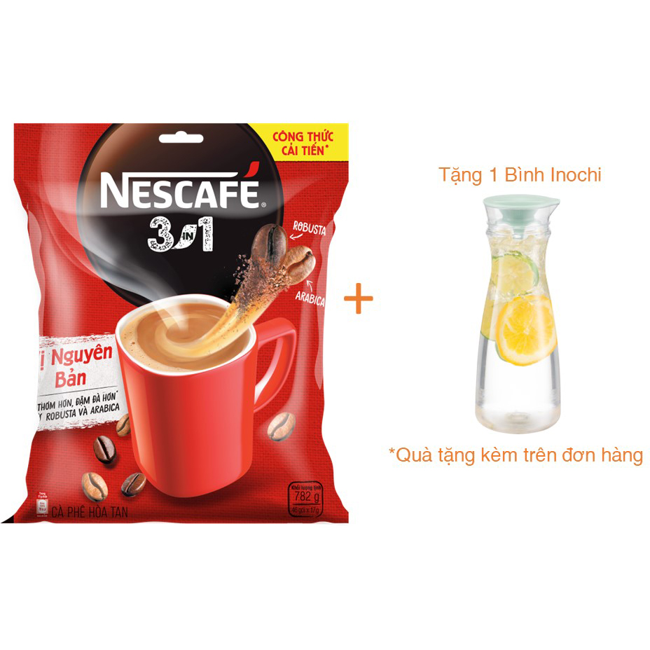 Cà phê hòa tan Nescafé 3in1 vị nguyên bản - công thức cải tiến (Bịch 46 gói) - [Tặng 1 bình Inochi]