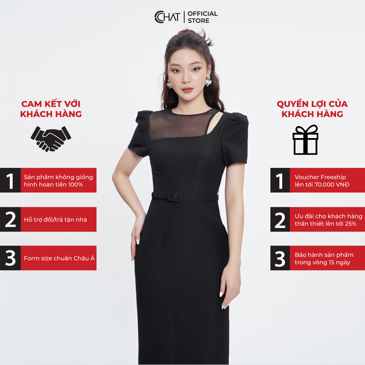 Đầm Nữ Dáng Ôm Suông Kiểu Cutout Vai Chất Tafta Cao Cấp Mềm Mịn 53VNS8001OT