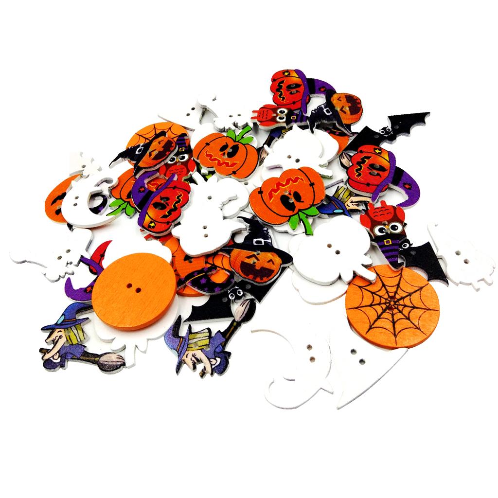 Bộ 100 Các Loại Gỗ Halloween Nút 2 Lỗ Nút May Thêu Sò