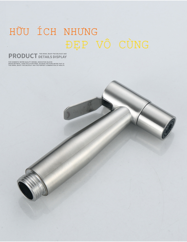 Bộ súng xịt nước 2 chế độ xịt kèm ống dẫn nước dẫn dạng co giãn lò so tiện dụng. Chất liệu Inox và nhựa PO.