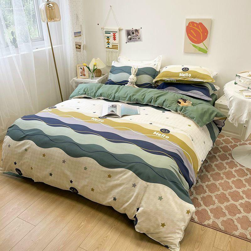 Bộ Chăn Ga Gối Cotton Poly Sóng Nước Xanh