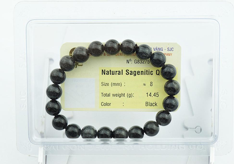 Vòng tay thạch anh tóc đen Rutilated Quartz tự nhiên kiểm định