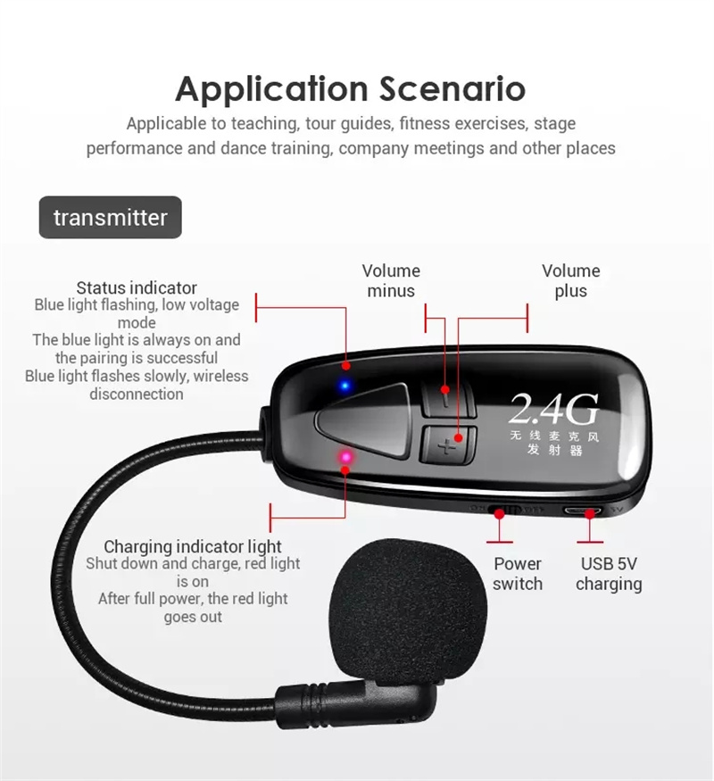Micro Không Dây 2.4G G18 Đeo Tai, Tích Hợp Nút Điều Chỉnh Âm Lượng, Kết Nối Dài 50m, Pin Lithium 400mAh, Jack 3.5mm và 6.5mm, Hỗ Trợ Giảng Dạy, Thuyết Trình, Livestream, Chất Âm To Rõ, Dễ Dàng Sạc USB Qua Laptop, PC, Pin Dự Phòng | Hàng Nhập Khẩu