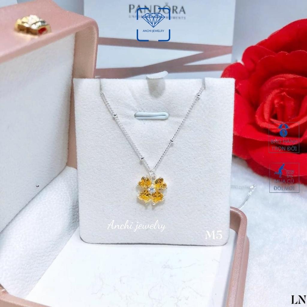 Vòng cổ cỏ 4 (bốn) lá nữ bạc thật đeo không đen đính đá to màu đỏ xanh tím - Anchi jewelry, quà 8 3