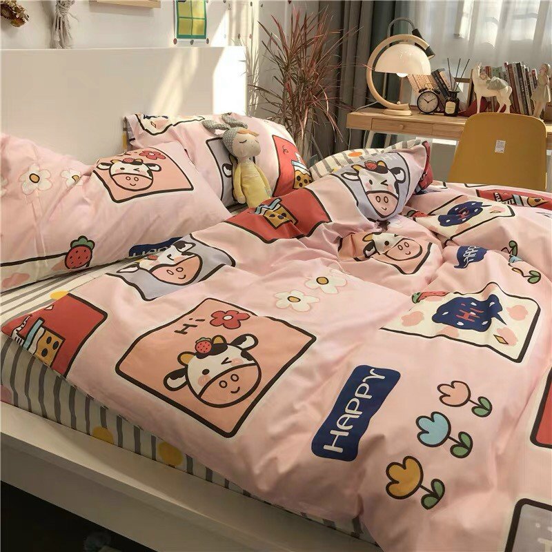 Bộ Chăn Ga Gối 4 Món Vải Cotton Mềm Mại Cao Cấp Họa Tiết Thú Hoạt Hình CHIPBED024