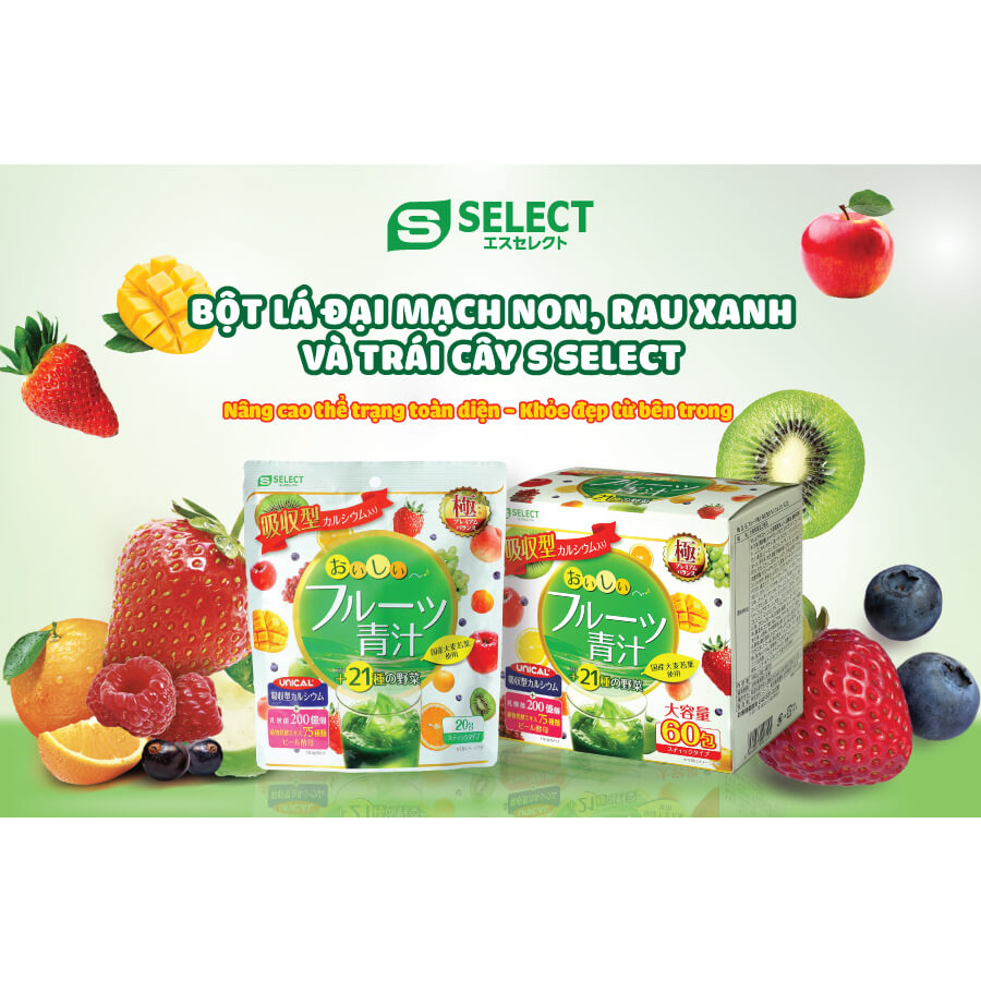 Bột lá đại mạch non, rau xanh và trái cây S Select Nhật Bản