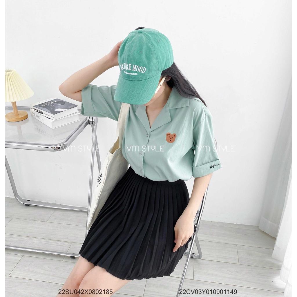 Áo sơ mi VM STYLE tay ngắn thêu mặt gấu 19678 22SU042X0802