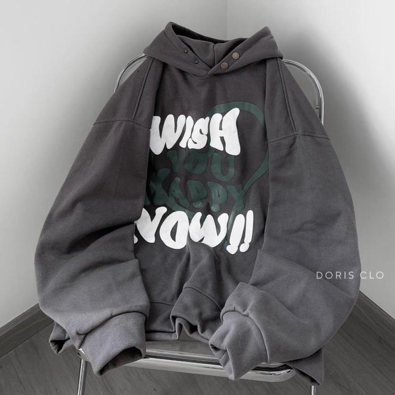 Áo Nỉ Hoodi In Chữ WISH Cúc Bấm Phong Cách Hàn QuốcÁo Hoodie Nam Nữ Chất Nỉ 3 Màu(Be,Xám,Nâu Cam)