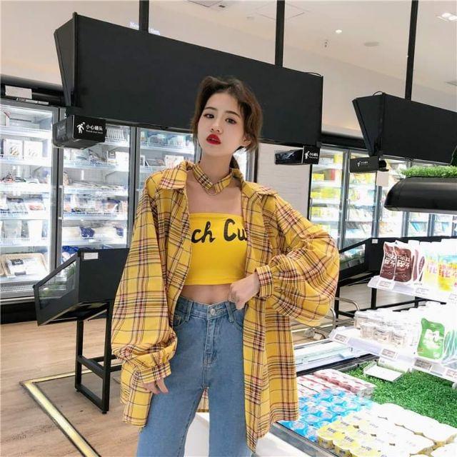 Set sơmi from rộng + áo ống + choker ulzzang