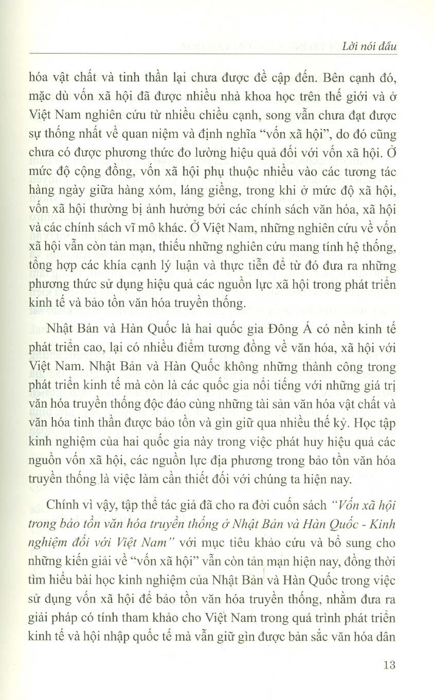 Vốn Xã Hội Trong Bảo Tồn Văn Hóa Truyền Thống ở Nhật Bản Và Quốc - Kinh Nghiệm Đối Với Việt Nam (Sách chuyên khảo)