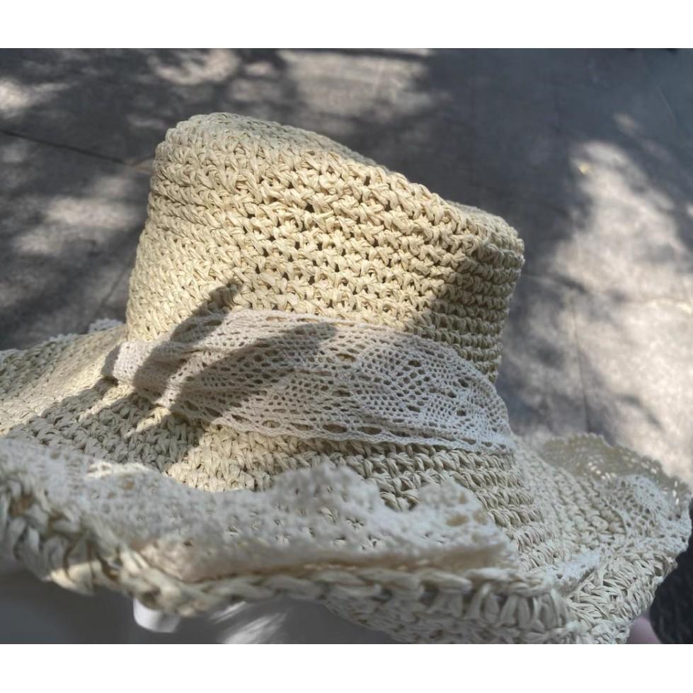 MŨ CÓI VINTAGE VIỀN REN BUỘT DÂY MÃ - 01