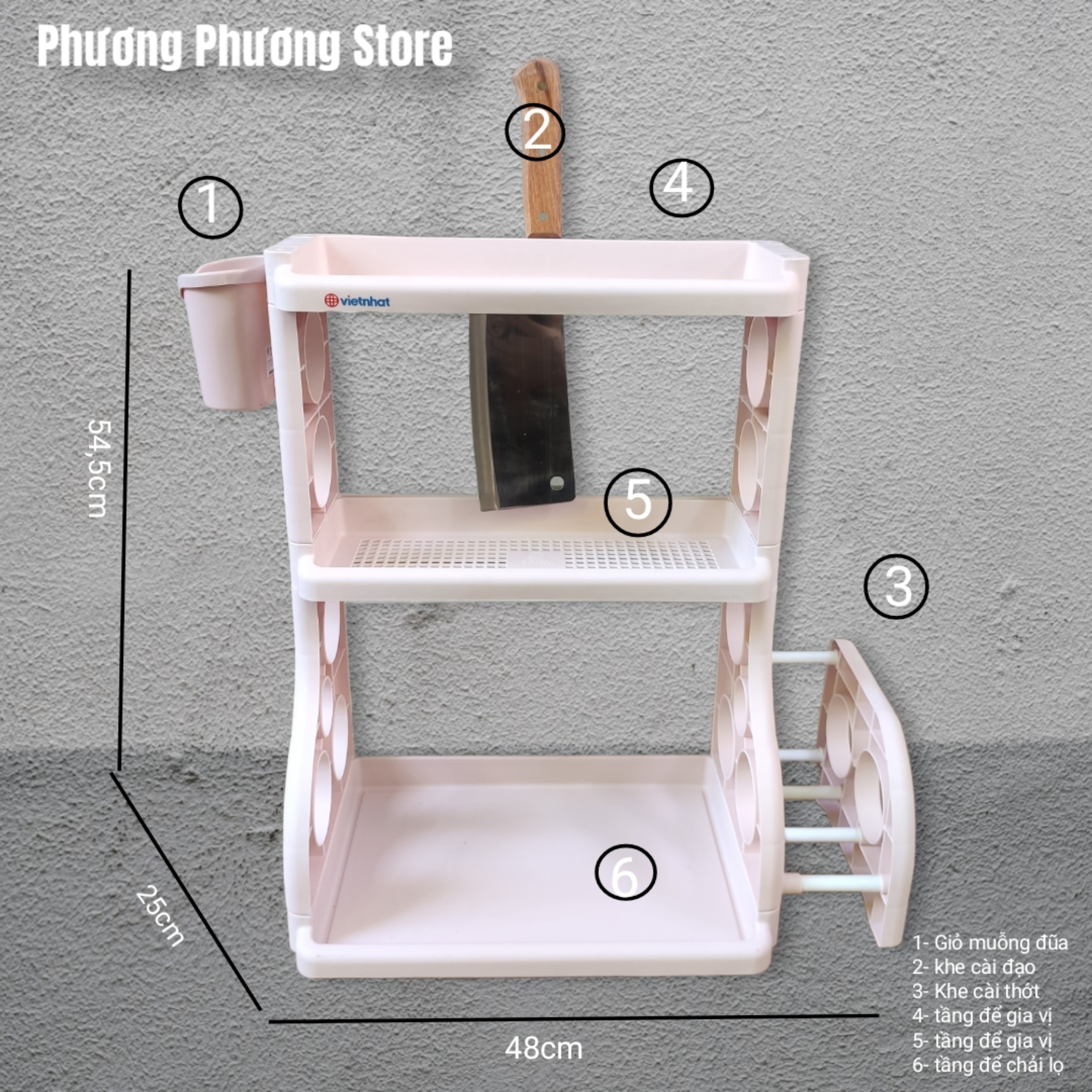 Kệ Gia Vị Chữ H - Kiểu Dáng Hàn Quốc, Kệ Gia Vị 3 Tầng Để Bàn Đa Năng Cao Cấp, Kệ nhà Bếp Có Khe cắm Dao Để Thớt Và Giỏ Đựng Đũa Tiện Lợi 5 in 1