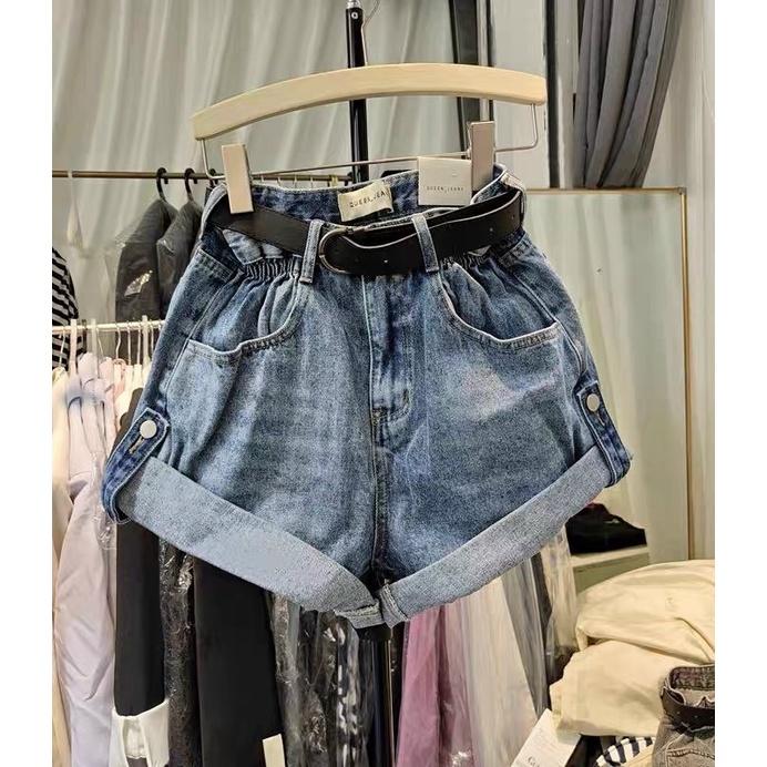 Quần short jean gấp gấu khuy sườn