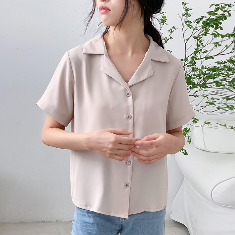 Áo sơ mi voan cổ bẻ cộc tay ulzzang 2181