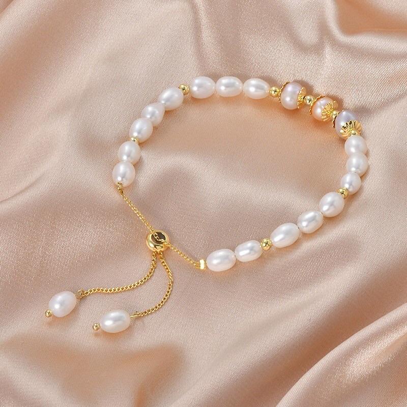 Vòng Tay Titan Gạo 4 Ly Mix Hạt Charm 3 Màu Dễ Thương - Trường Thịnh Ngọc Trai