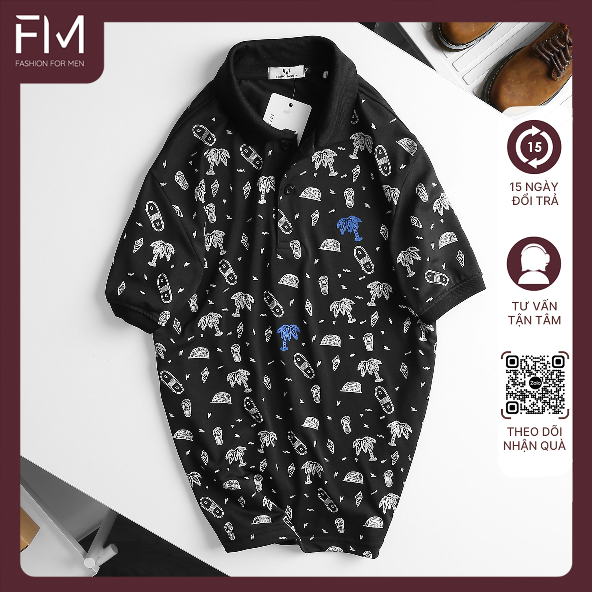 Áo polo nam, áo thun nam cổ bẻ Vacation họa tiết trẻ trung, thời trang, năng động - FORMEN SHOP- FMPS180