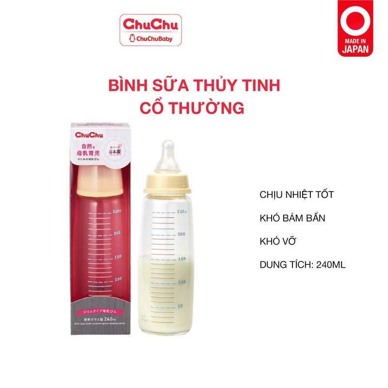 Bình sữa thủy tinh chịu nhiệt Chuchu Baby cho bé Chính Hãng