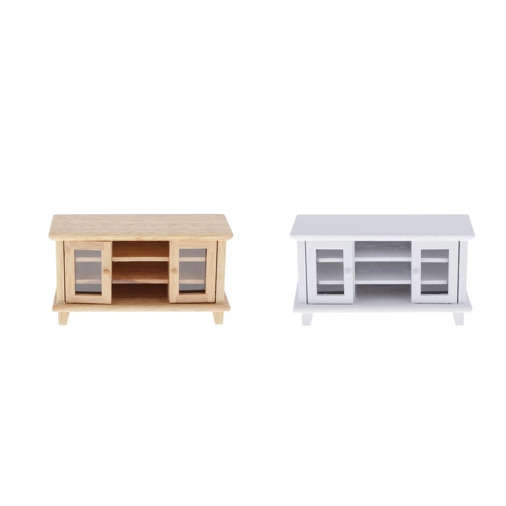 1:12 Dollhouse Furniture Brown Wooden TV Cabinet for Living Room Decoration,