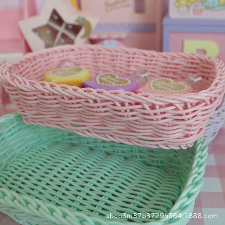 Giỏ đựng đồ đa năng, rổ nhựa giả mây màu Pastel đựng đồ nhỏ xinh