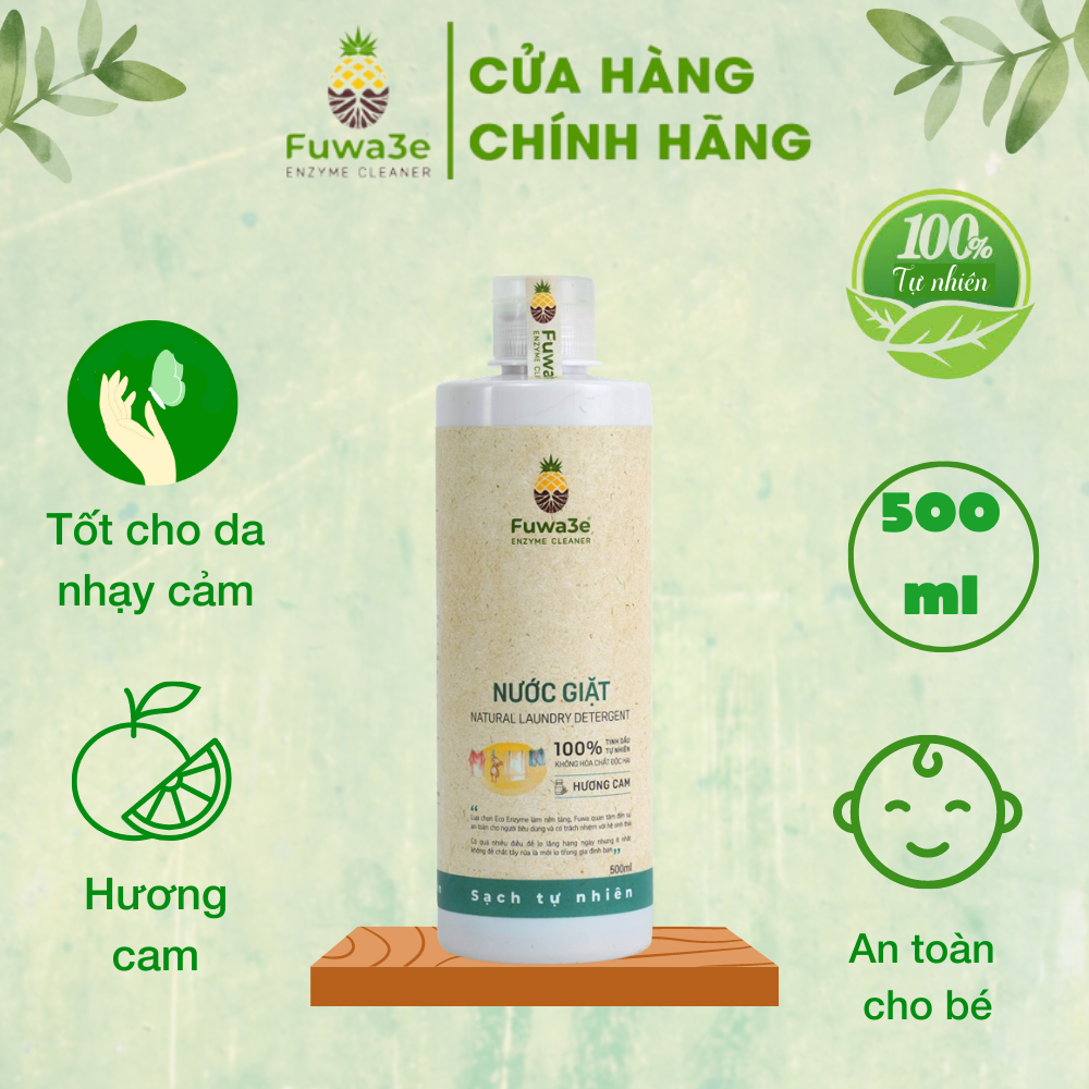 Nước giặt hữu cơ Fuwa3e organic sinh học 500ml giặt quần áo đồ lót, an toàn cho em bé