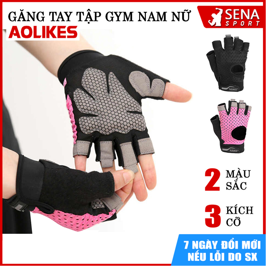 Găng tay tập gym nam nữ chính hãng Aolikes chống chai tay cực tốt (1 Đôi)