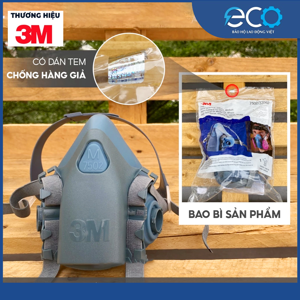 Bộ mặt nạ phòng độc 3M 7502 kèm phin 2097 lọc bụi mịn, chống hơi độc, khí hàn cắt đúc kim loại