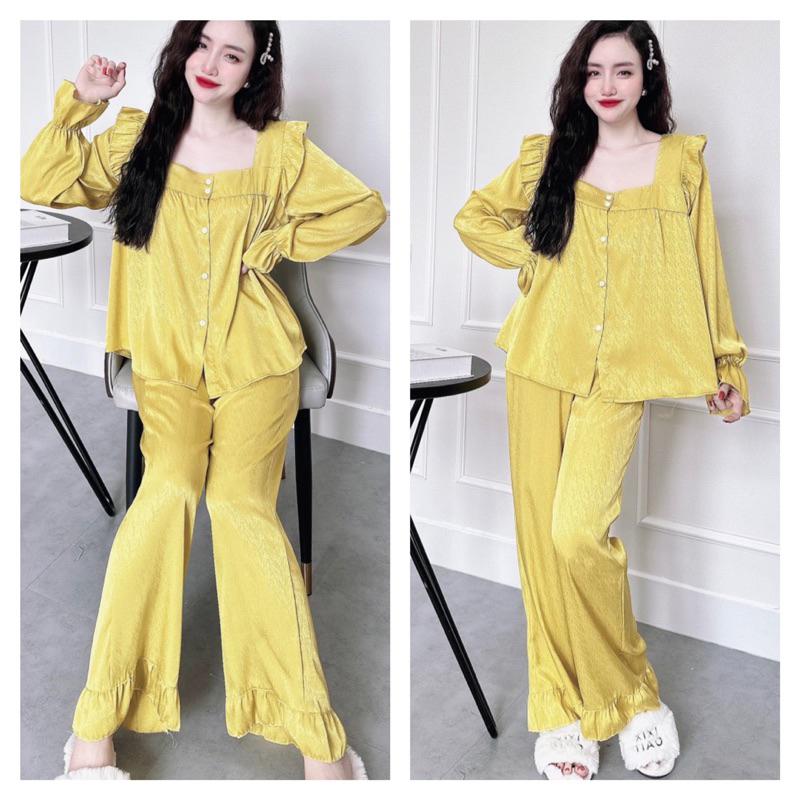 Đồ Bộ Nữ Bigsize 40-70kg, Bộ Pyjama lụa xước cổ vuông