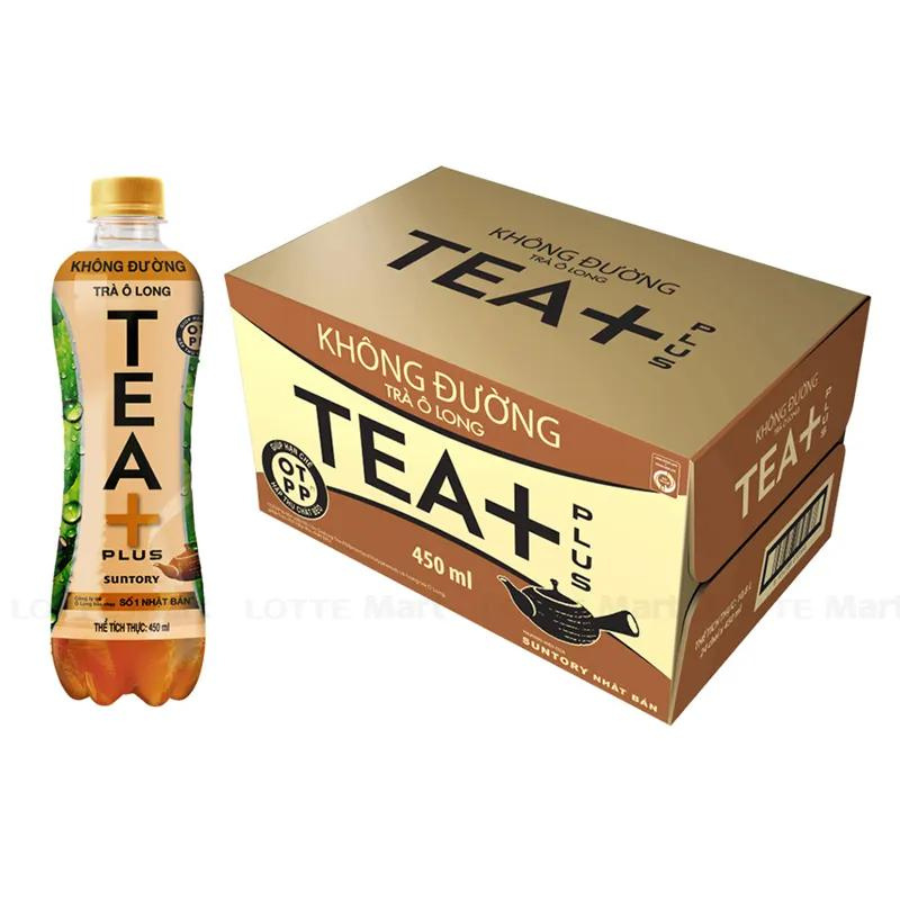 Thùng 24 Chai Ô long Không Đường Tea+ (450ml/Chai)