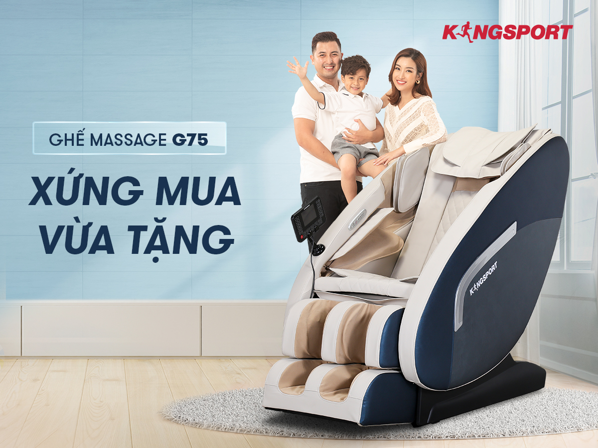 Ghế massage toàn thân cao cấp KINGSPORT G75 hệ thống con lăn 3D hiện đại, chức năng massage không trọng lực cao cấp